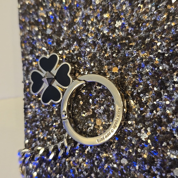 Kate spade black gold glitter zip credit card evening wallet case key ring - Picture 5 of 5